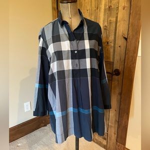 Burberry Brit navy blue plaid blouse
